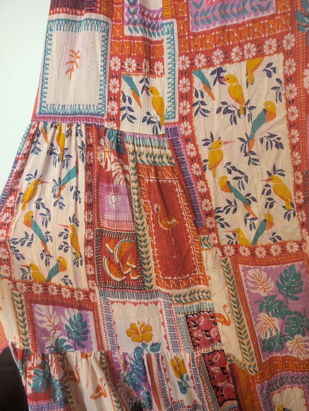 Angie Pink Purple Orange Teal Boho Print Wide Leg, L - Picture 5 of 6